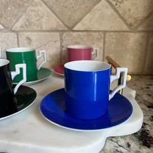 Very Rare Set of 1930's Signed Rudolf Kämpf. Colorful Espresso Fine China Cups
